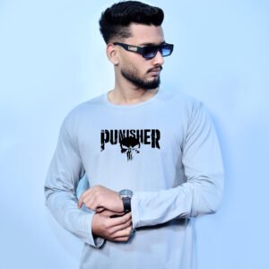 - FULL SLEEVES GRAY PUNISHER GRAPHIC TEES -