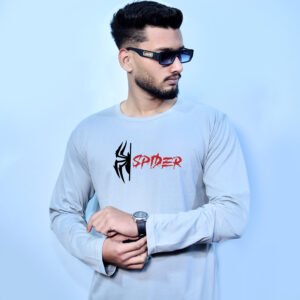 – FULL SLEEVES GRAY SPIDER GRAPHIC TEES –
